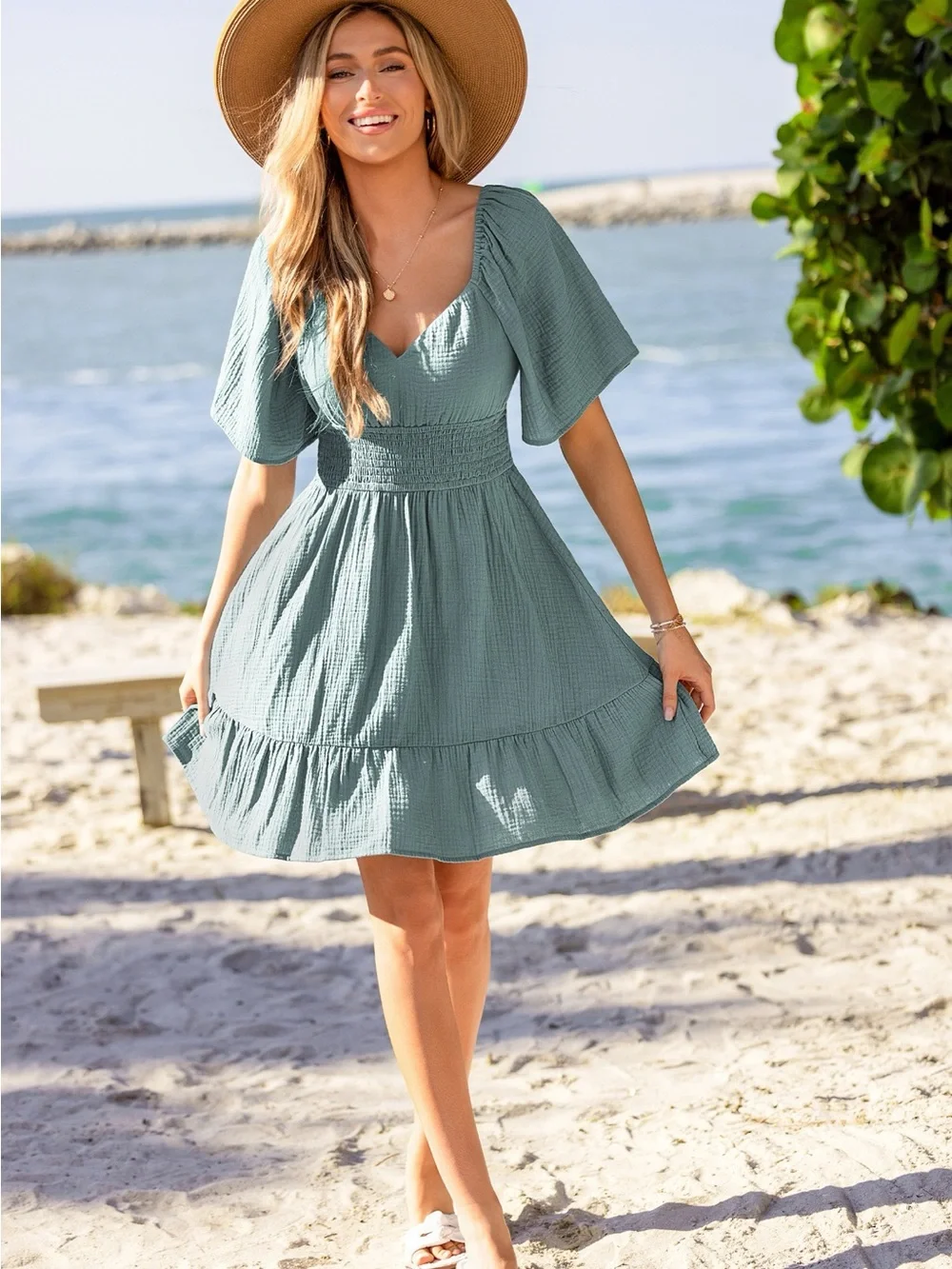 Cupshe V-Neck Smocked Mini Dress - Picture 2 of 8